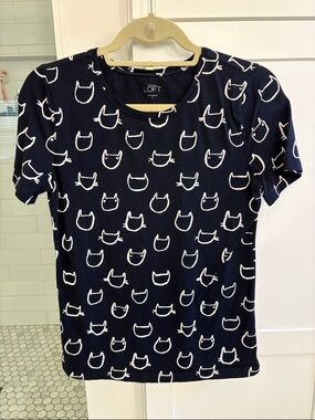 LOFT Navy Cat Face Graphic Tee